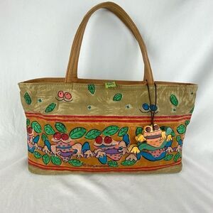 Sally Huss Bag Tote Life Is Wonderful FROG Satchel Tan Boho Festival